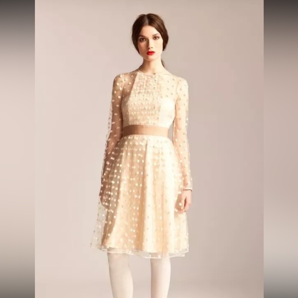 ALICE BY TEMPERLEY Natural Celia Lace Dot Dress Size 6 from Anthropologie